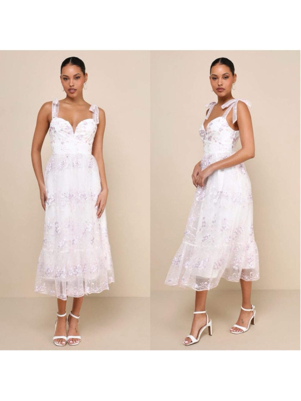 Lulus White Lavender Sweet Floral Embroidered Enchanting Midi Dress L